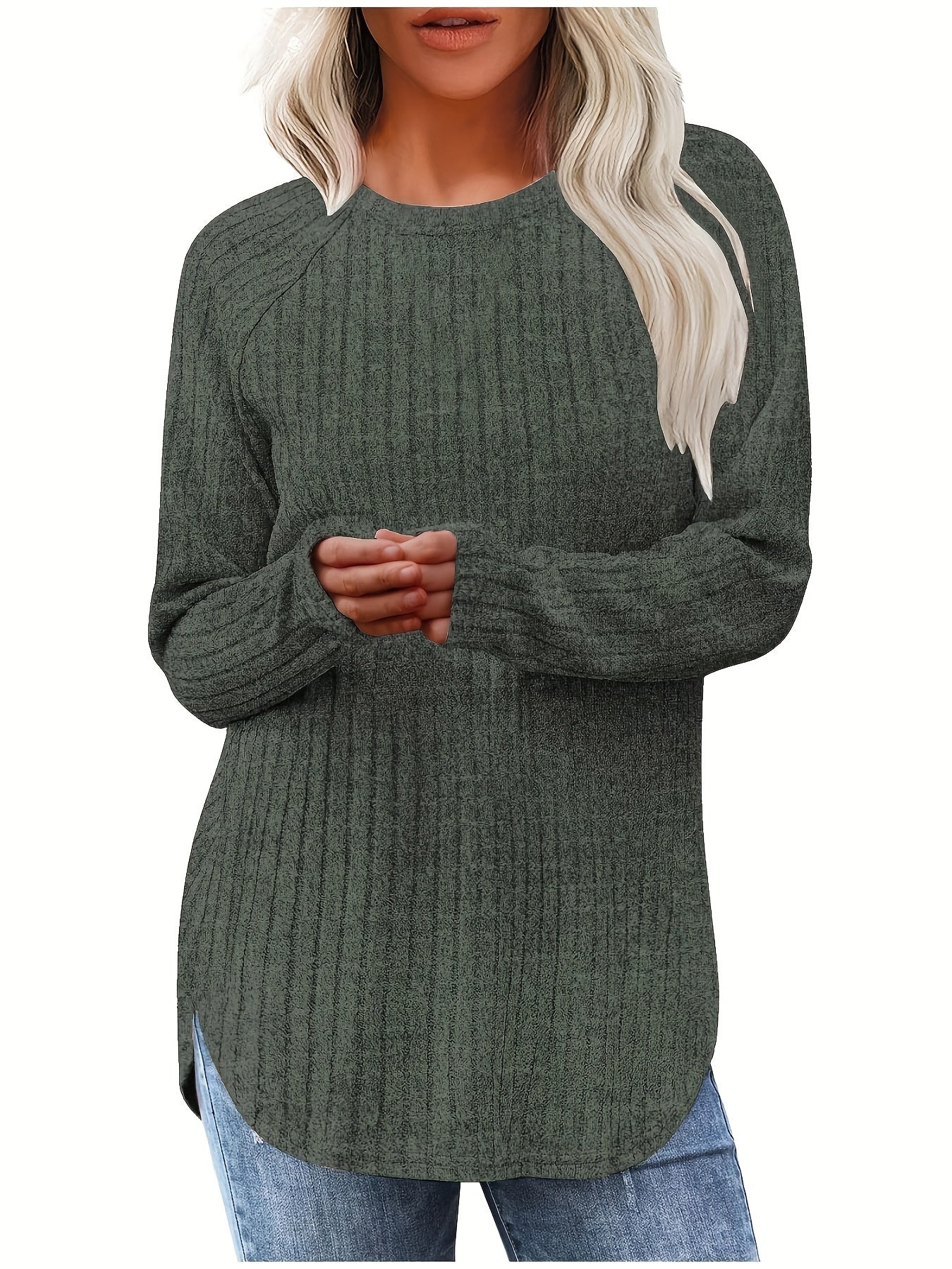 Sophie | Plain Colour Ribbed Long Sleeve T-Shirt
