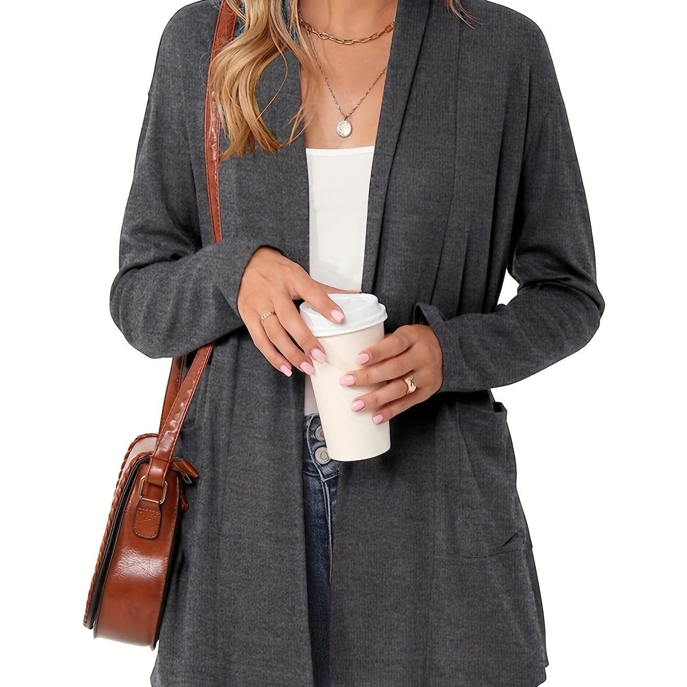 Sophie | Thick knitted casual cardigan with long sleeves and open front