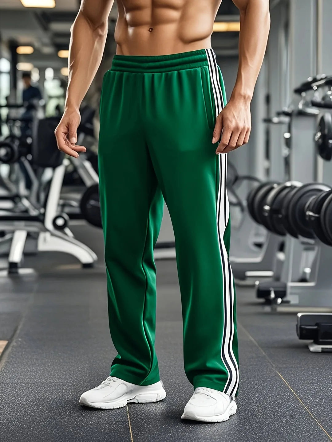 Pantalon de sport avec taille élastique et bandes latérales