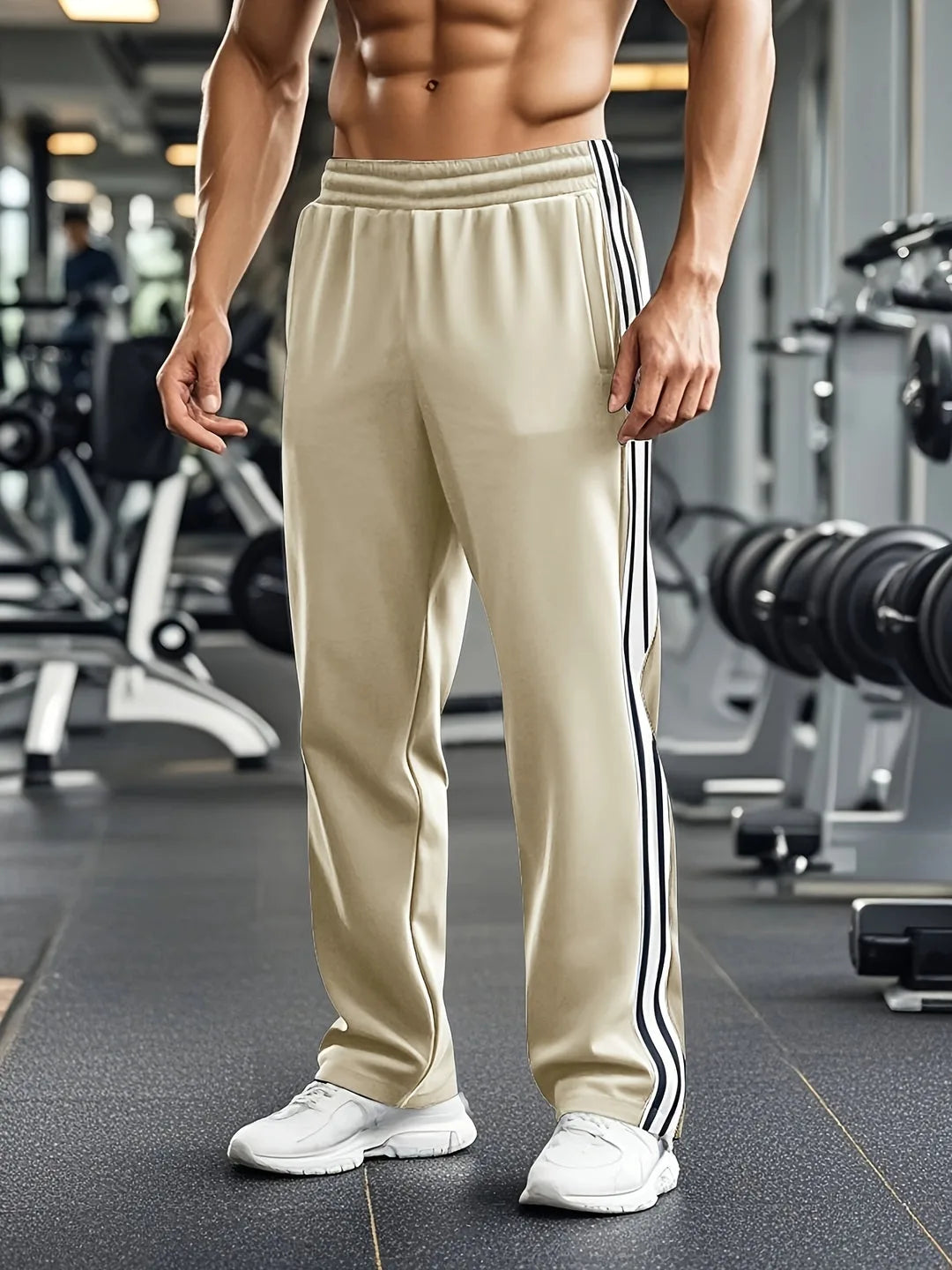 Pantalon de sport avec taille élastique et bandes latérales