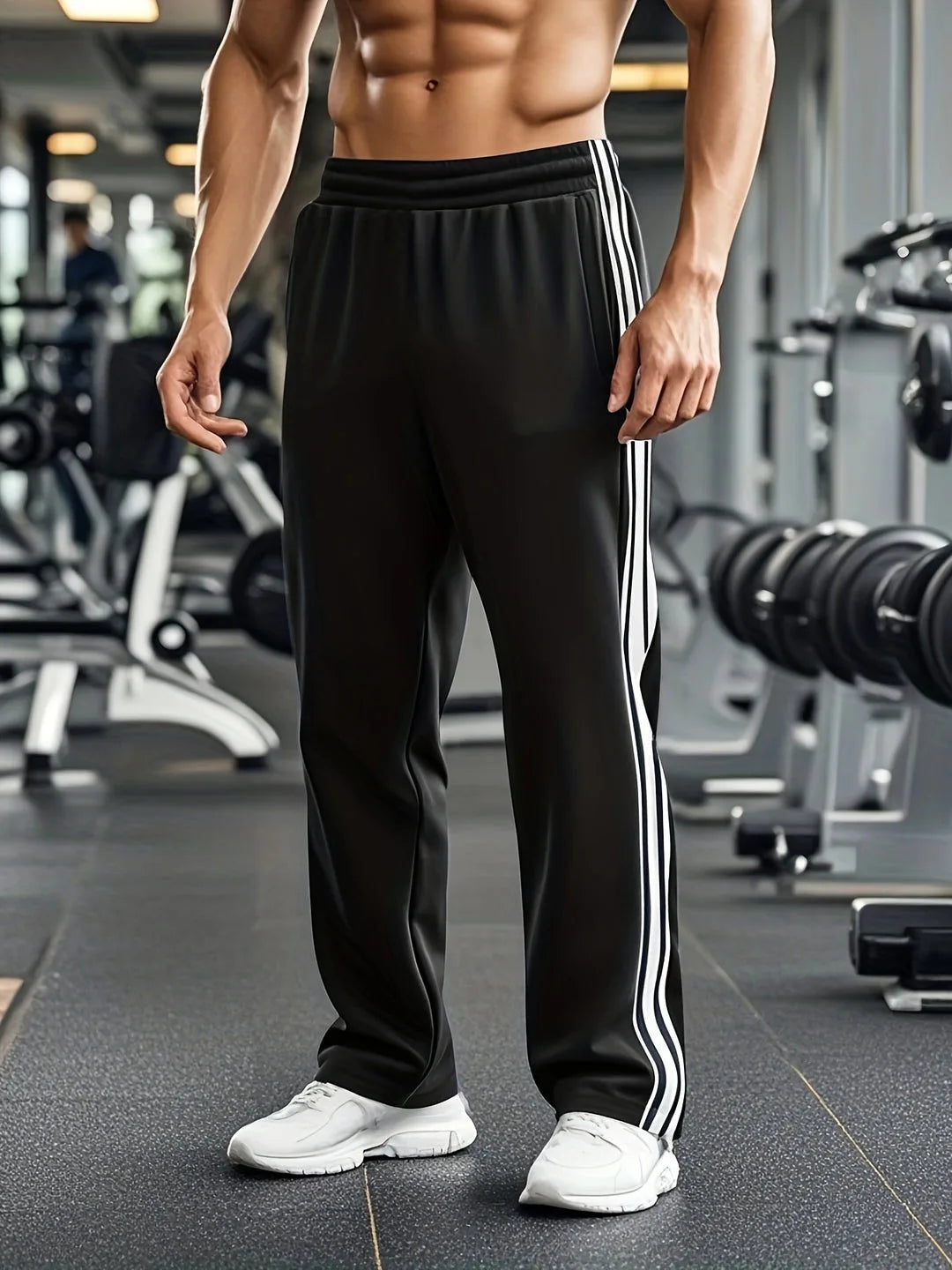 Sports Trousers with Elastic Waistband and Side Stripes