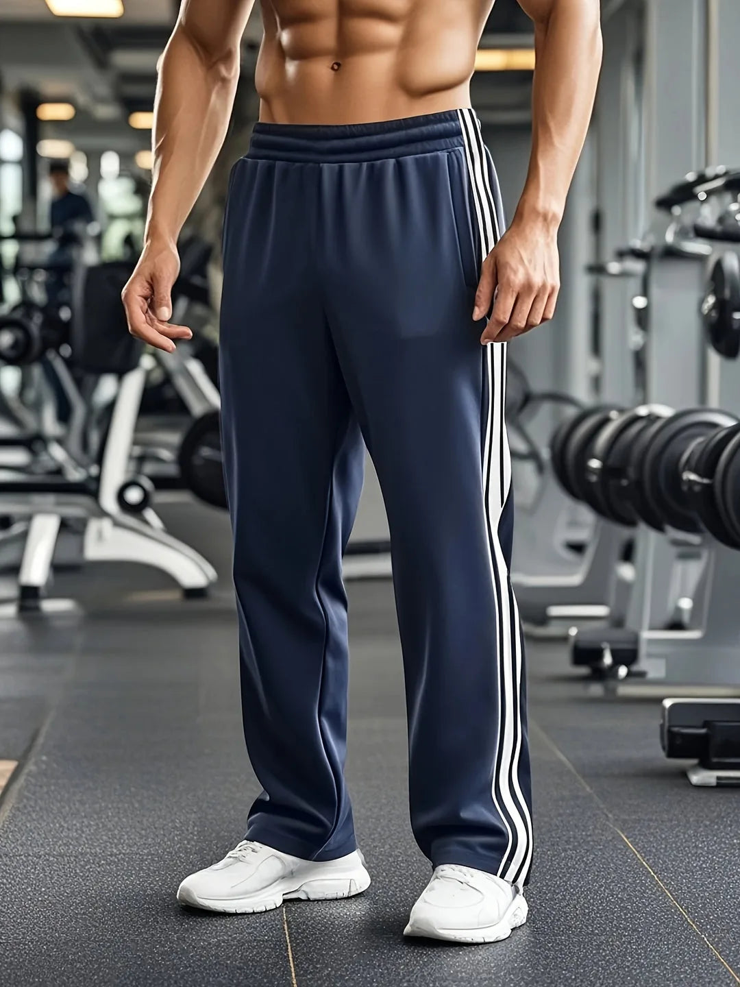 Sports Trousers with Elastic Waistband and Side Stripes