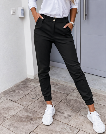 Stylish High-Waisted Chino Trousers with Tapered Legs
