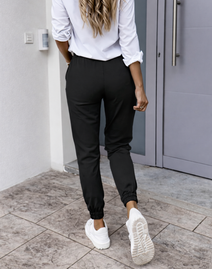 Stylish High-Waisted Chino Trousers with Tapered Legs