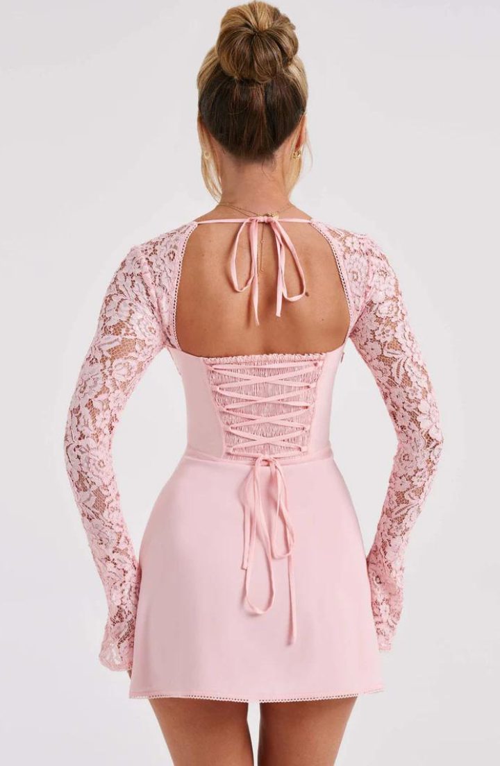 Luxe Mini Dress with Lace and Long Sleeves for Women