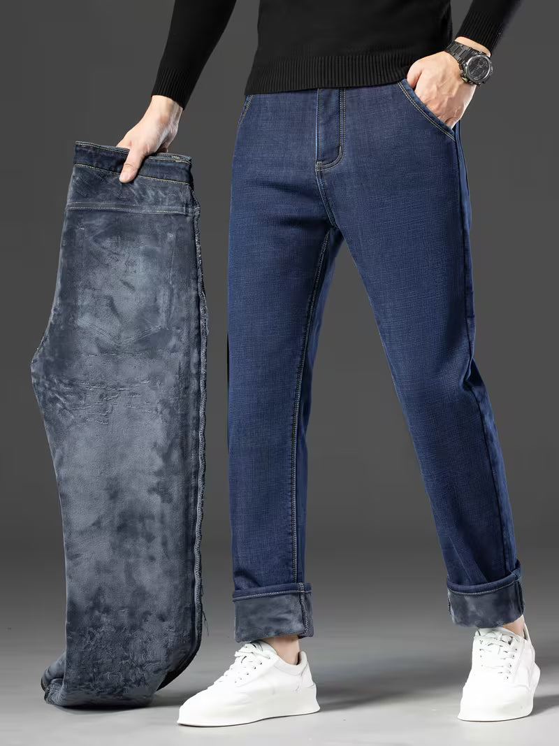 Straight leg men's trousers with fleece lining