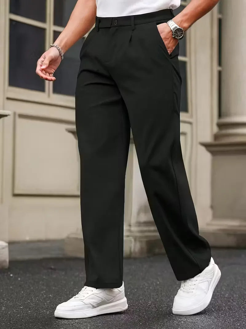 Straight trousers with pleated details and side pockets