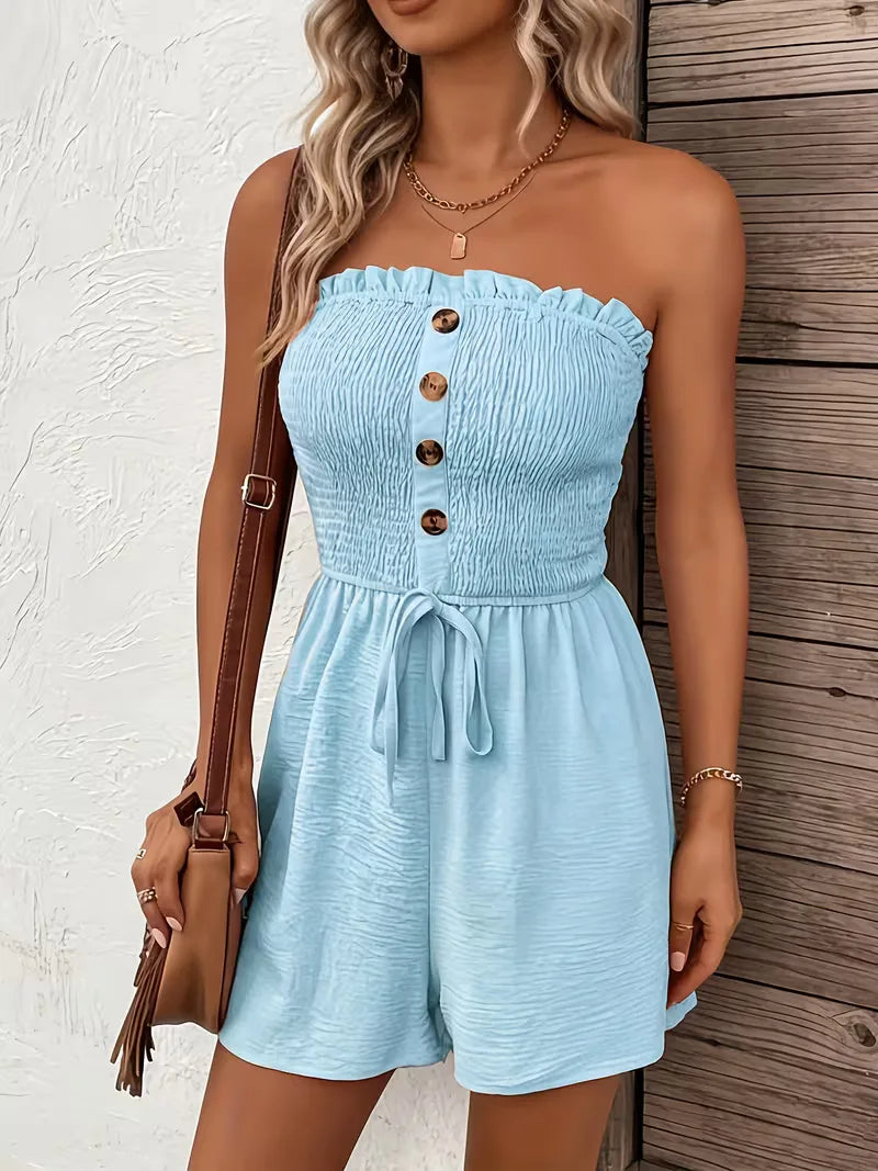 Strapless playsuit with wide legs