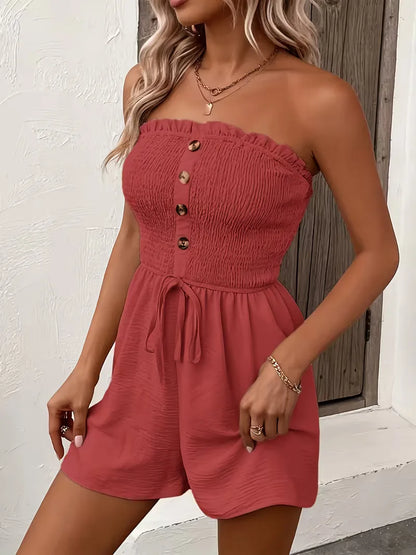 Strapless playsuit with wide legs