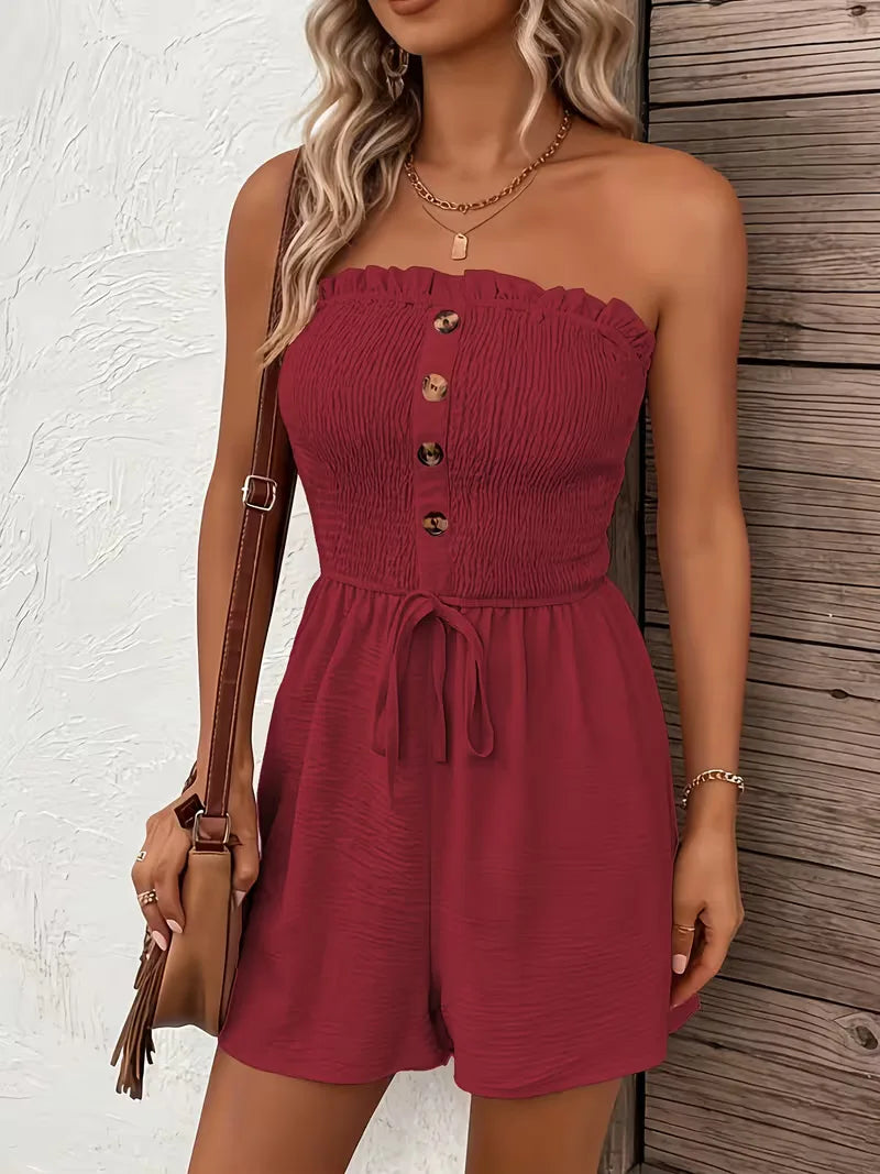 Strapless playsuit with wide legs