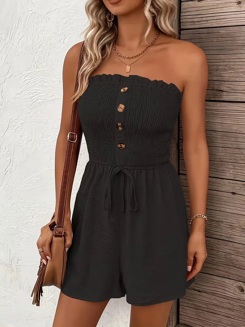 Strapless playsuit with wide legs