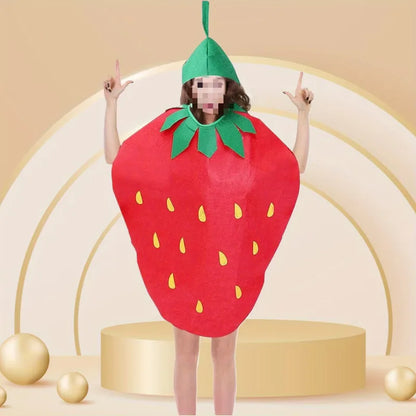 Strawberry costume with green leaves and headpiece for carnival
