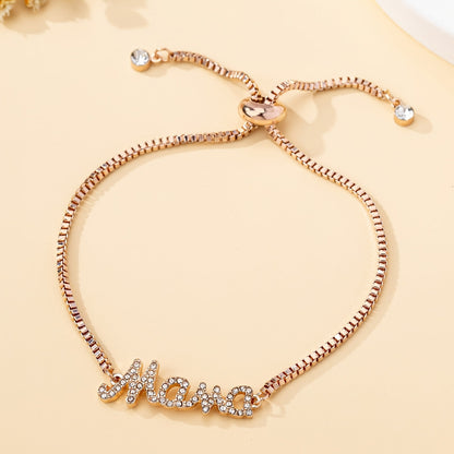 Stylish Mum Letter Charm Bracelet with Faux Diamonds