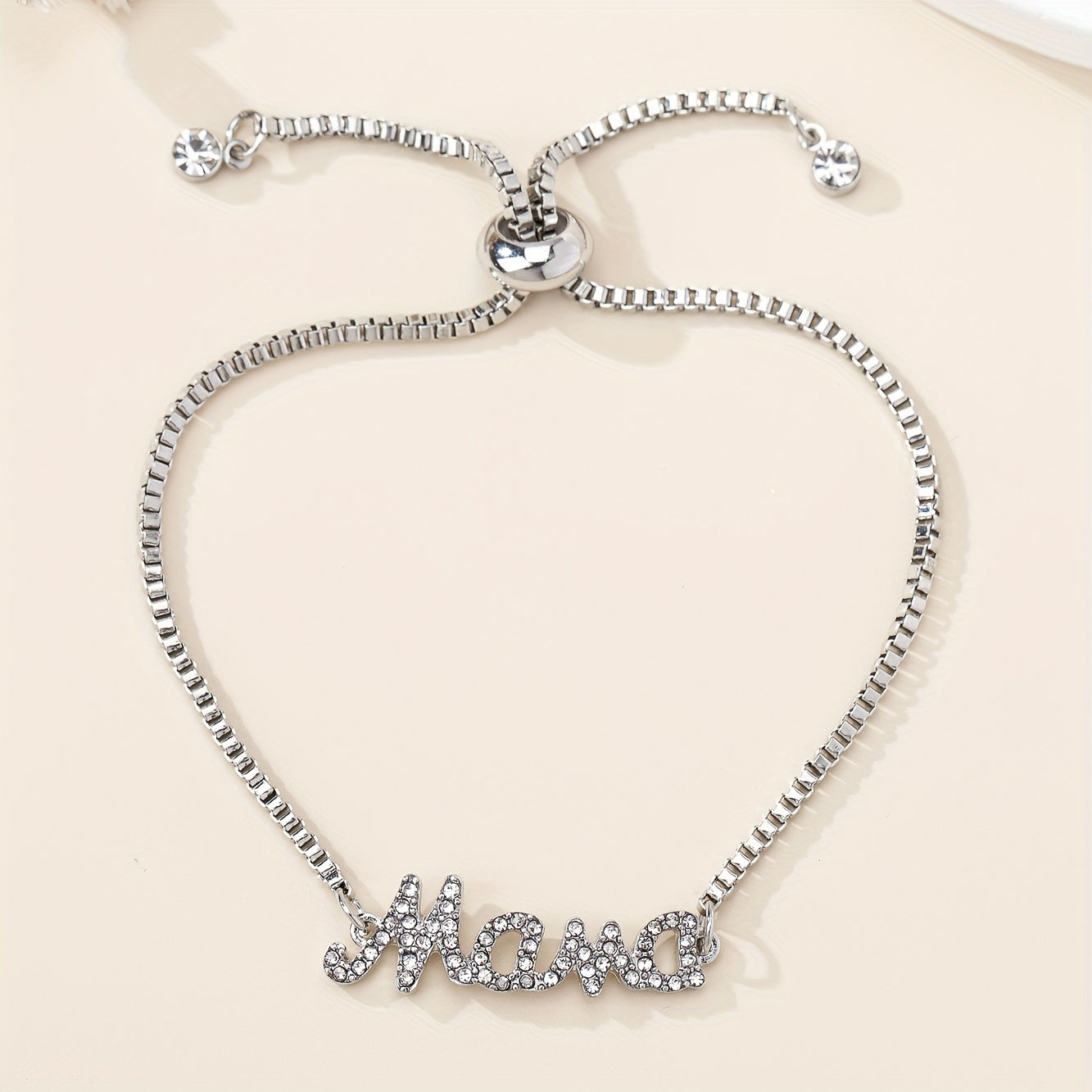 Stylish Mum Letter Charm Bracelet with Faux Diamonds