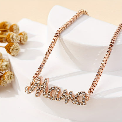 Stylish Mum Letter Charm Bracelet with Faux Diamonds