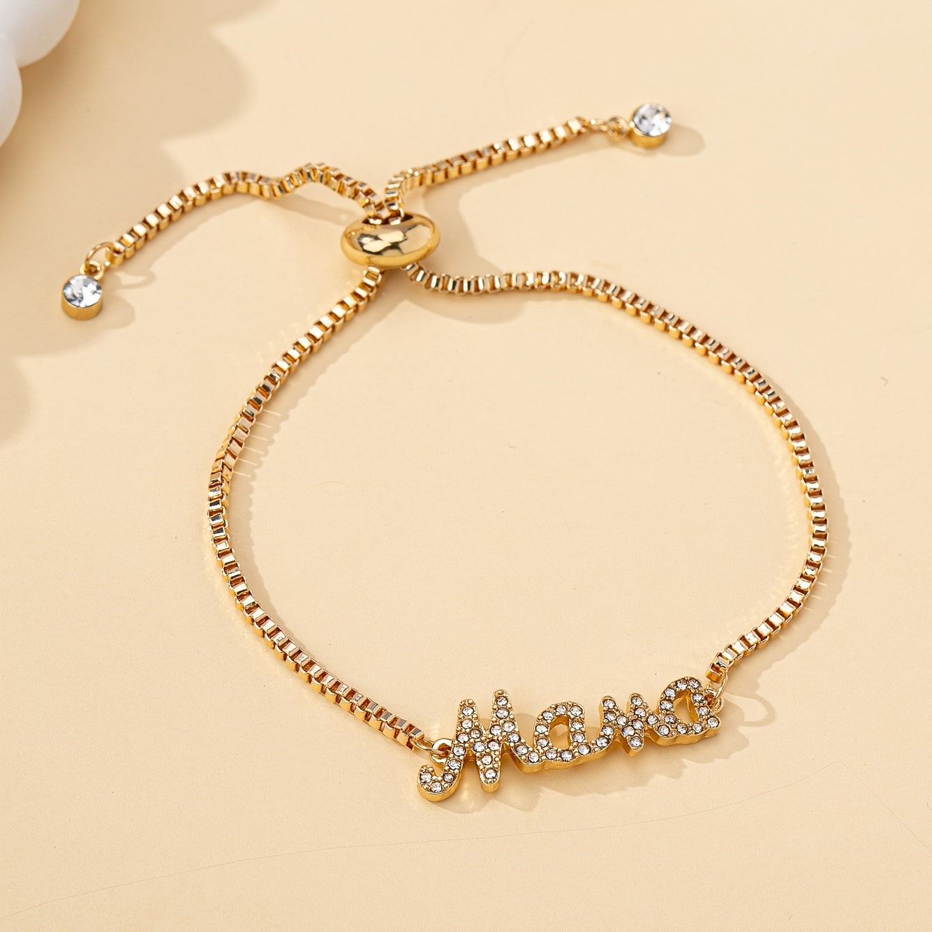 Stylish Mum Letter Charm Bracelet with Faux Diamonds