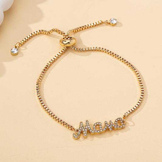 Stylish Mum Letter Charm Bracelet with Faux Diamonds