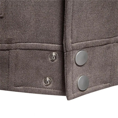 Hugo | Suede bomber jacket with round neck and press stud fastening