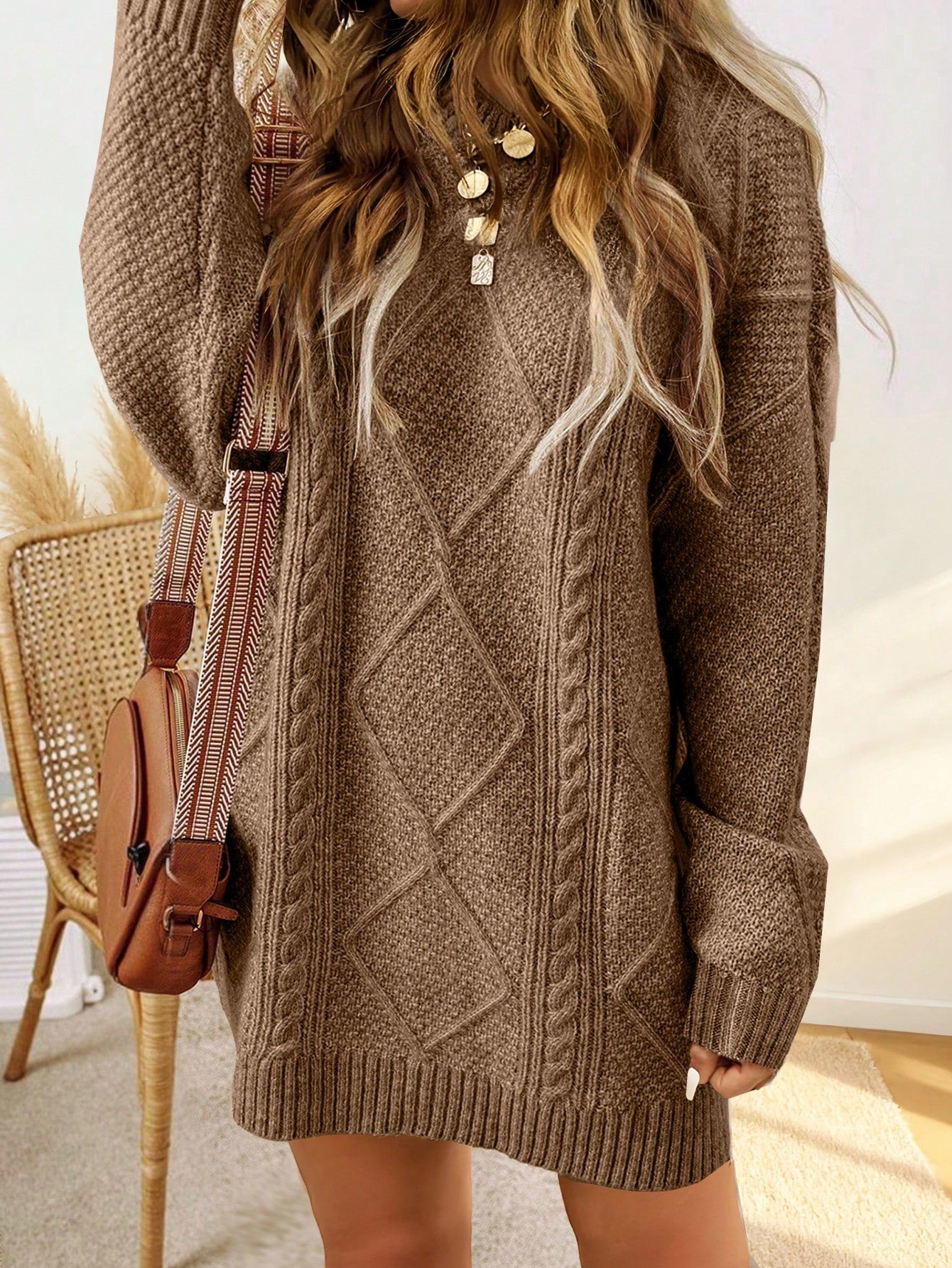 Sweater dress with cable pattern and ribbed finish