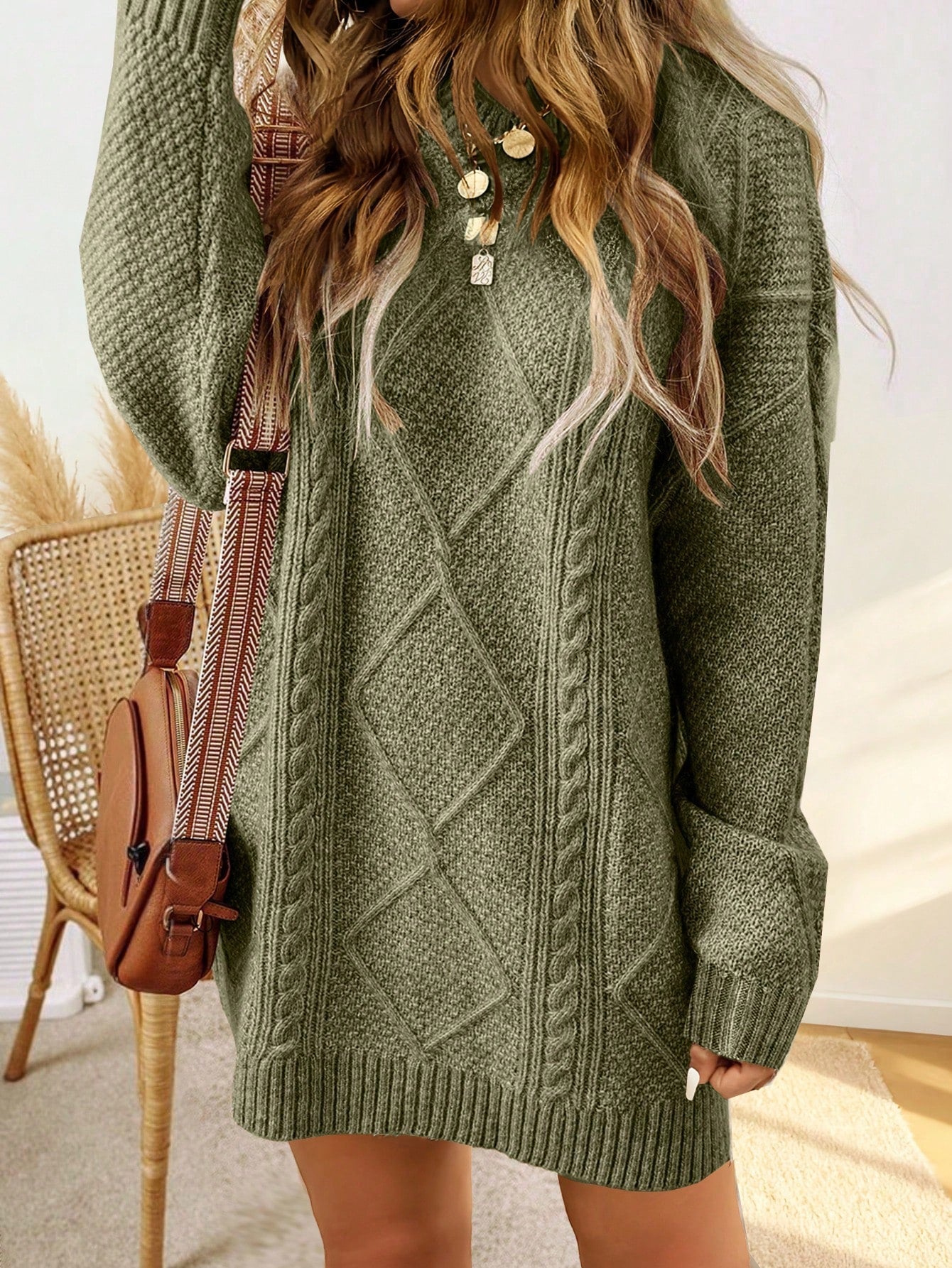 Sweater dress with cable pattern and ribbed finish