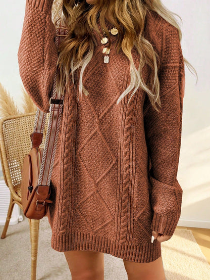 Sweater dress with cable pattern and ribbed finish