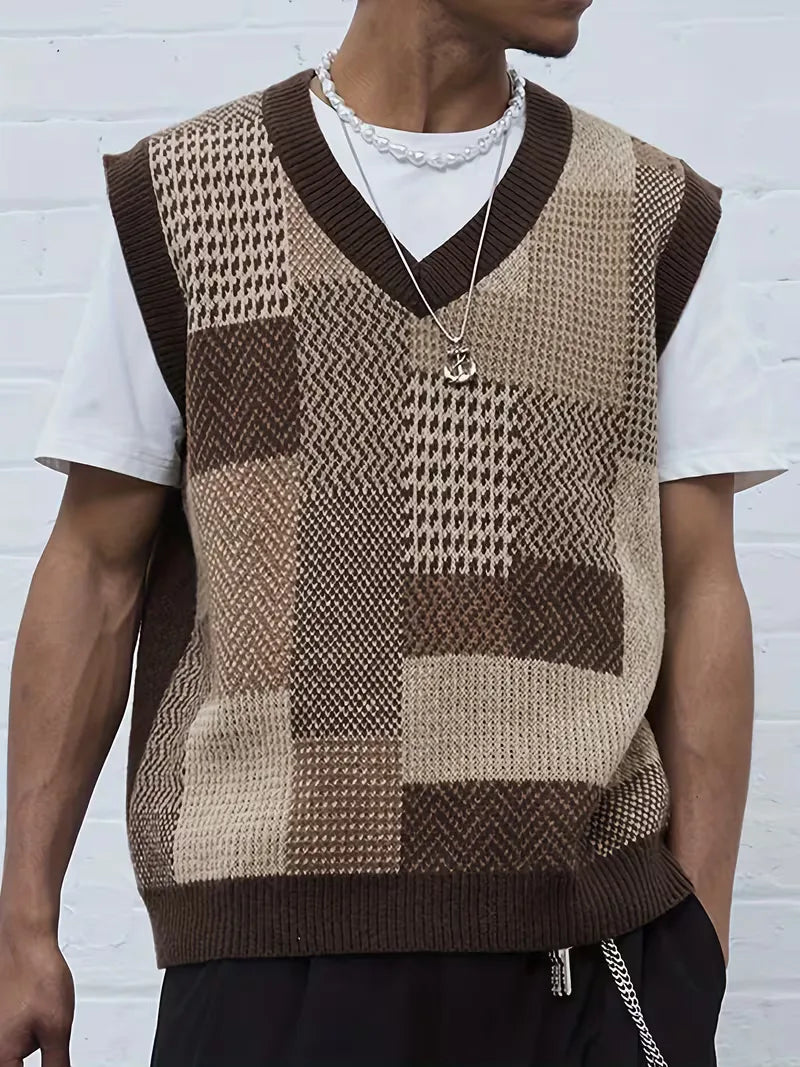 Sweater vest with geometric pattern