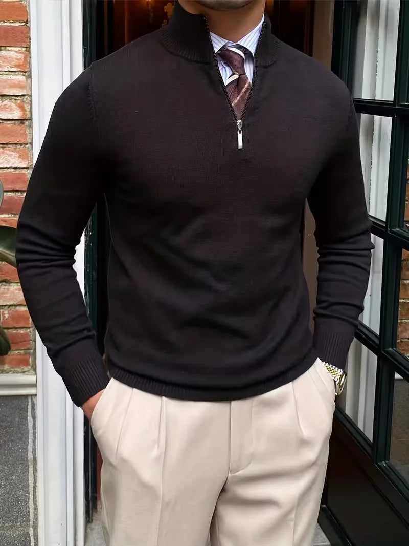 Sweater with Collar and Half-Zip