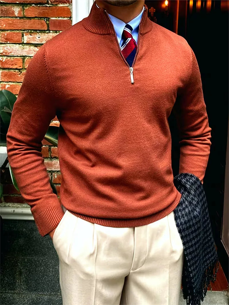 Sweater with Collar and Half-Zip