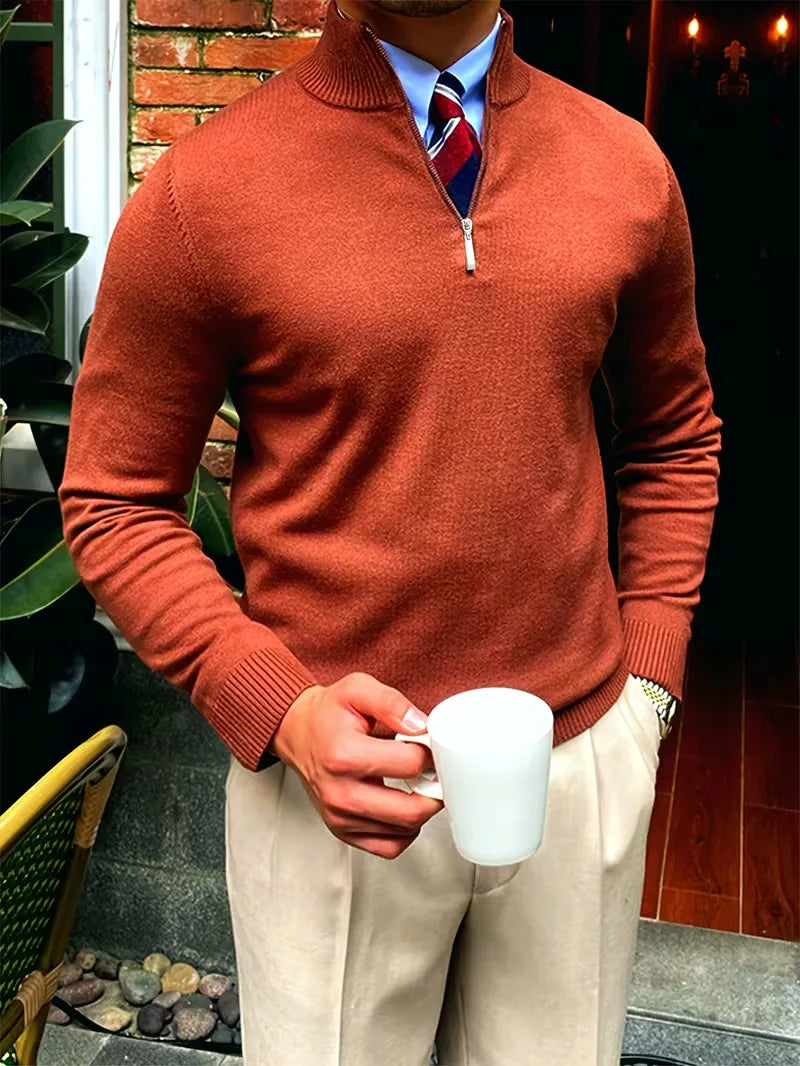 Sweater with Collar and Half-Zip