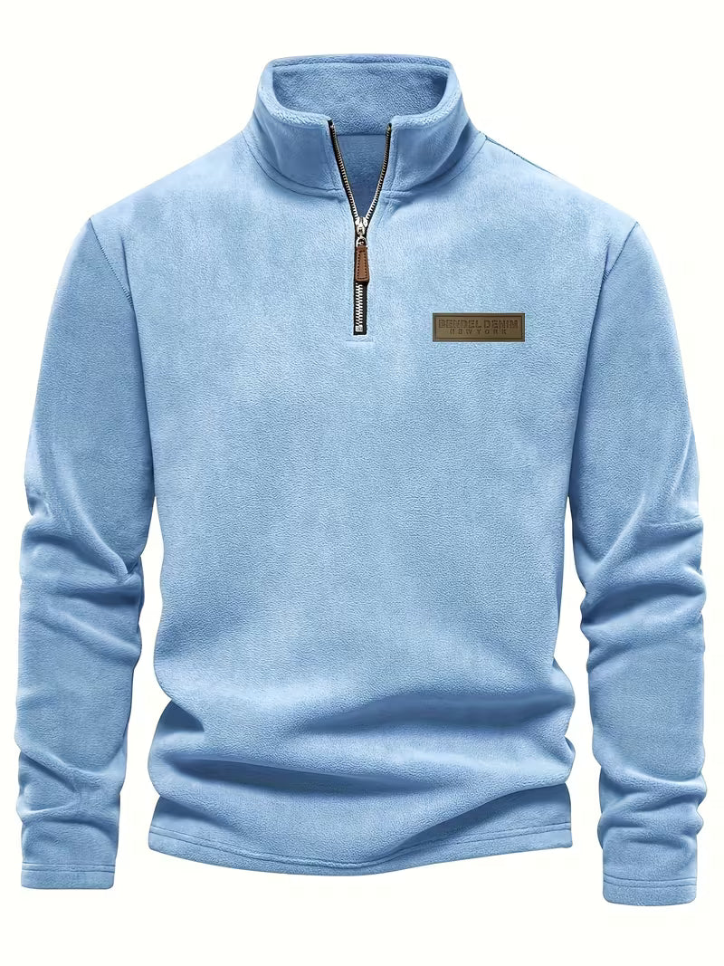 Sweater with Stand-Up Collar and Half-Zip