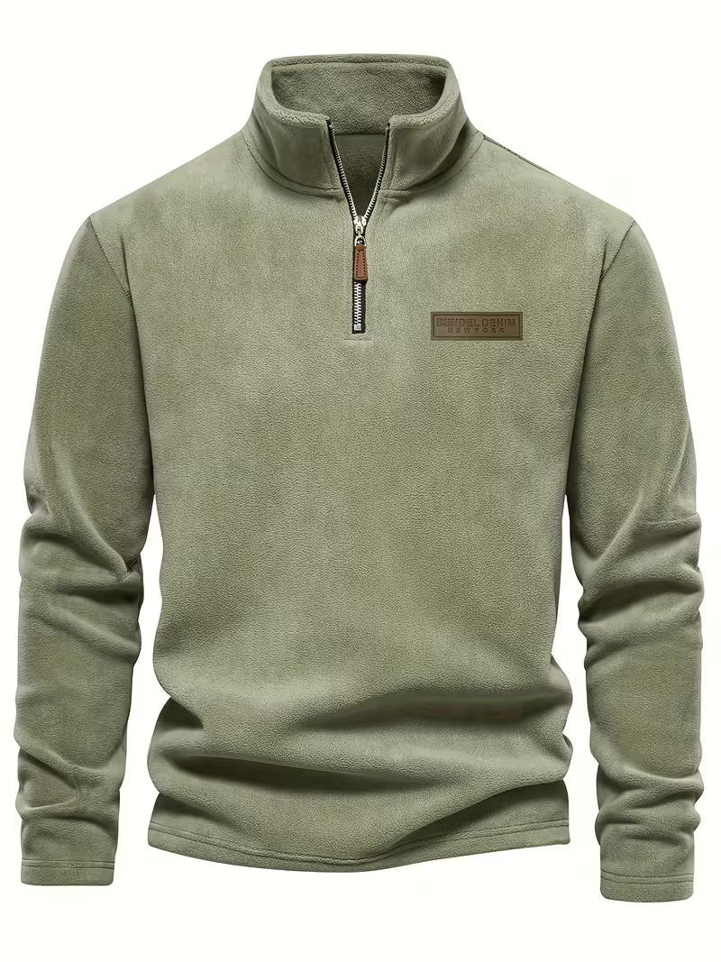 Sweater with Stand-Up Collar and Half-Zip