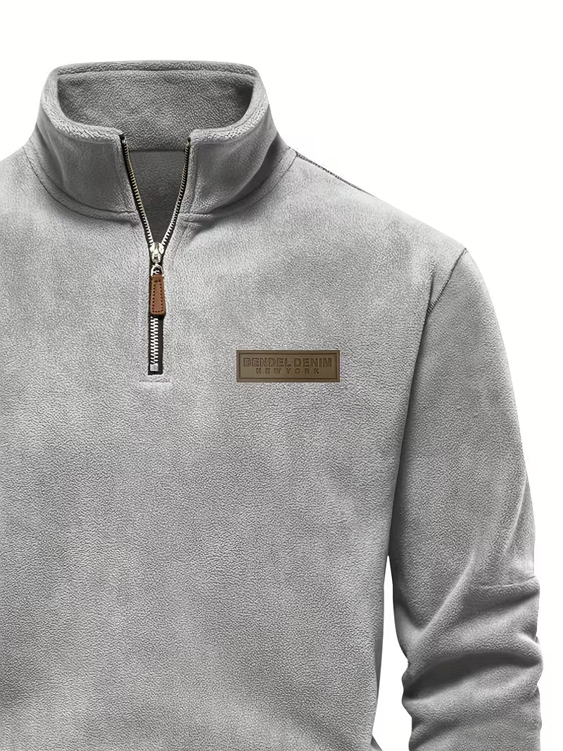 Sweater with Stand-Up Collar and Half-Zip