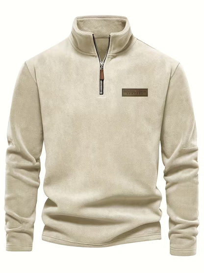 Sweater with Stand-Up Collar and Half-Zip