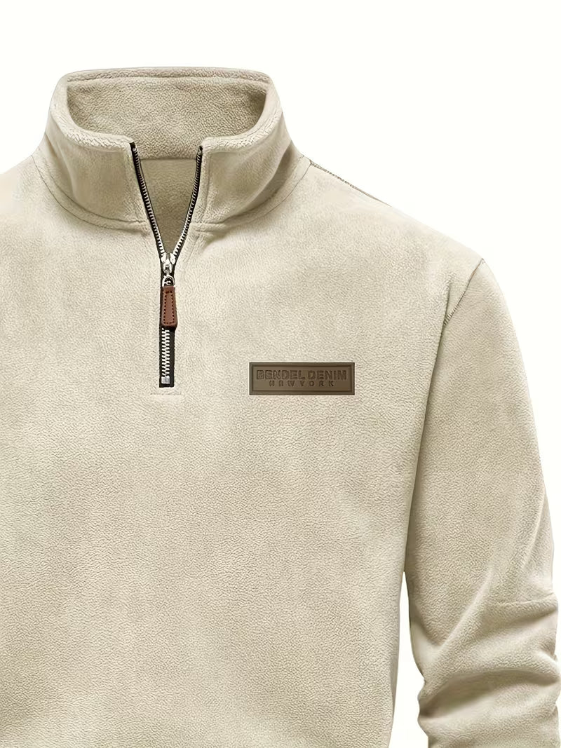 Sweater with Stand-Up Collar and Half-Zip