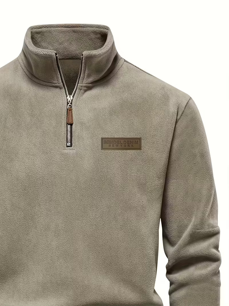 Sweater with Stand-Up Collar and Half-Zip