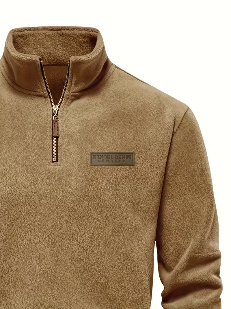 Sweater with Stand-Up Collar and Half-Zip