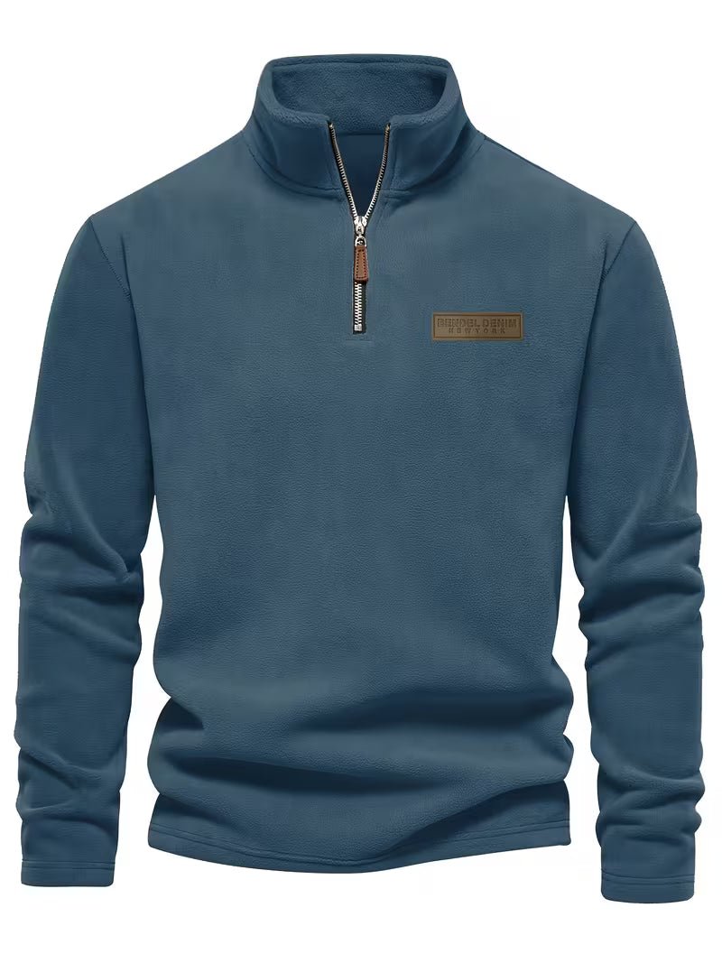 Sweater with Stand-Up Collar and Half-Zip