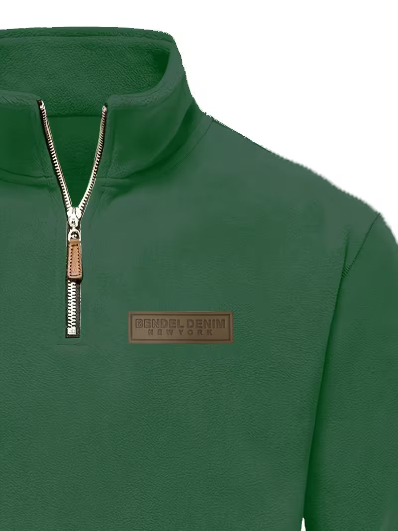 Sweater with Stand-Up Collar and Half-Zip