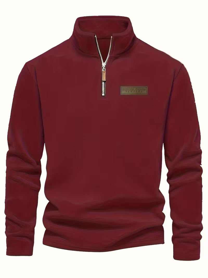 Sweater with Stand-Up Collar and Half-Zip