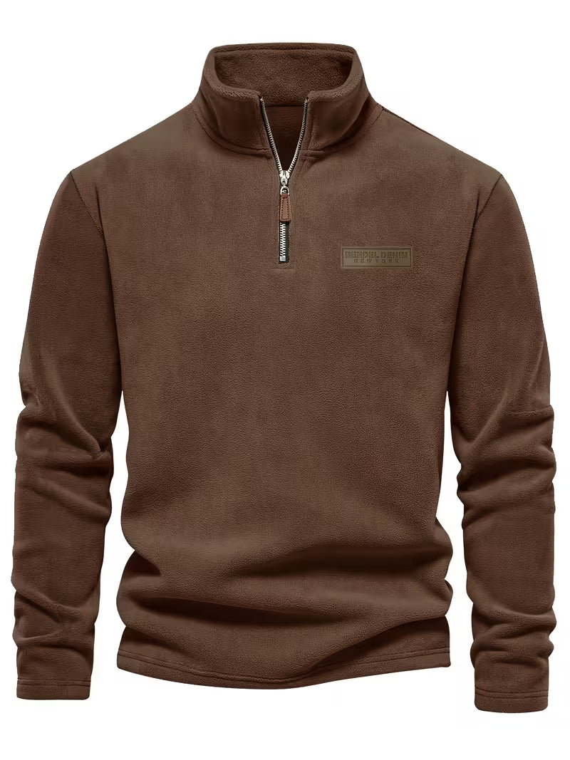 Sweater with Stand-Up Collar and Half-Zip