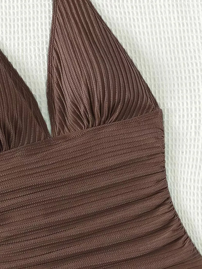 Swimsuit with Halter Neck and Deep V-Neck