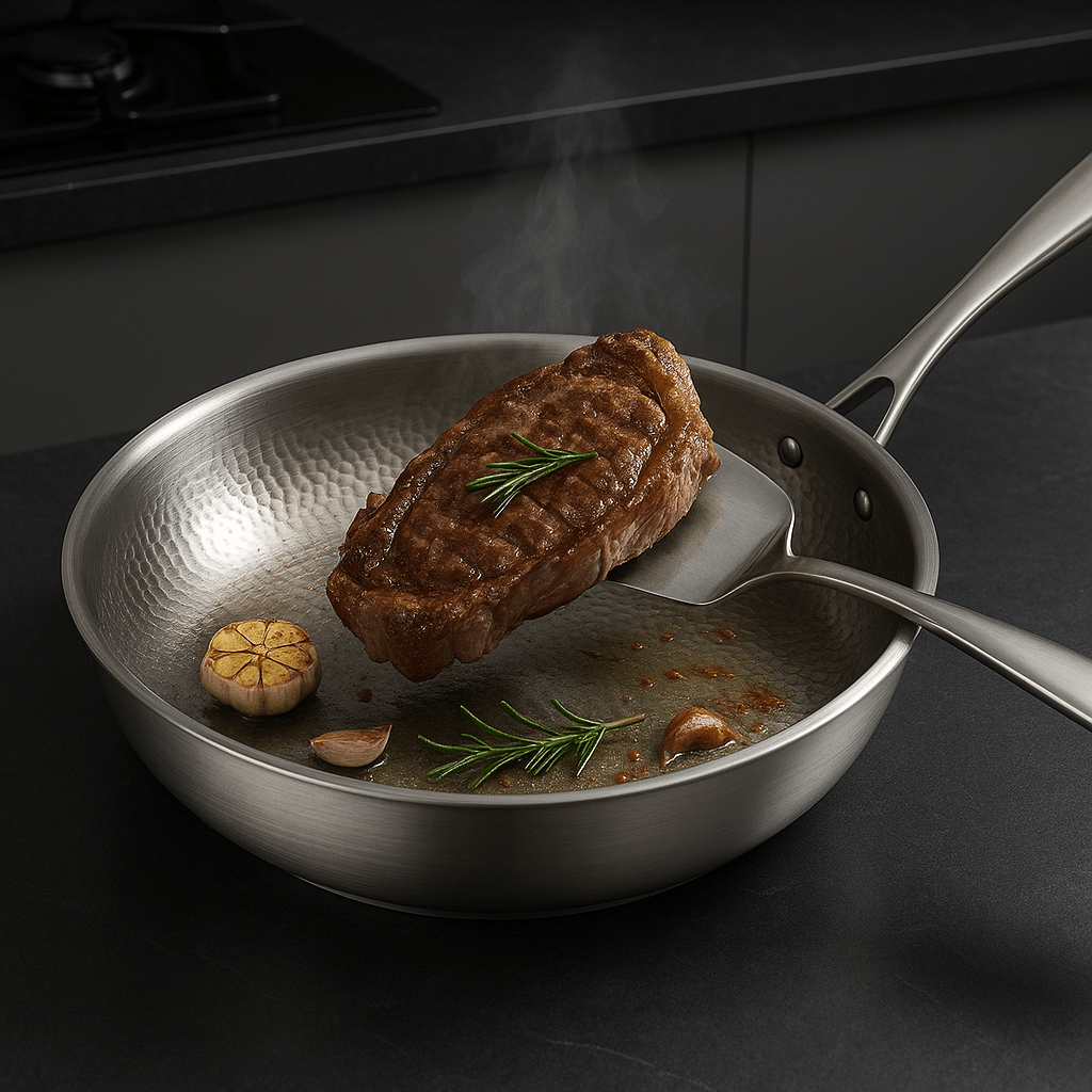 Stainless Steel Frying Pan without Coating – Suitable for Induction