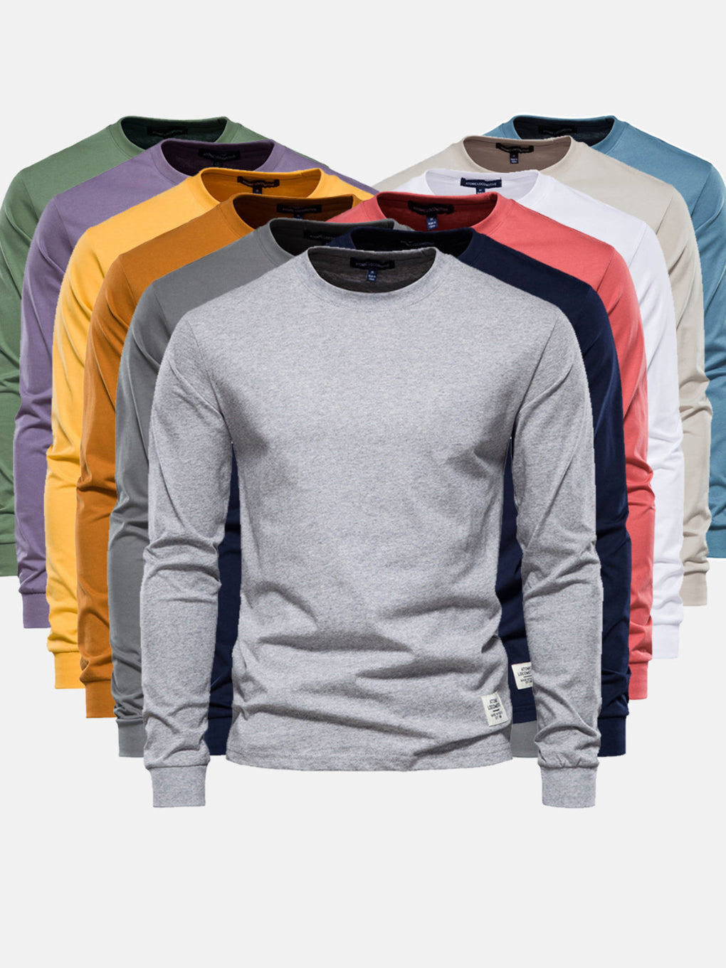 Men's Cotton Long Sleeve Shirt with Round Neck