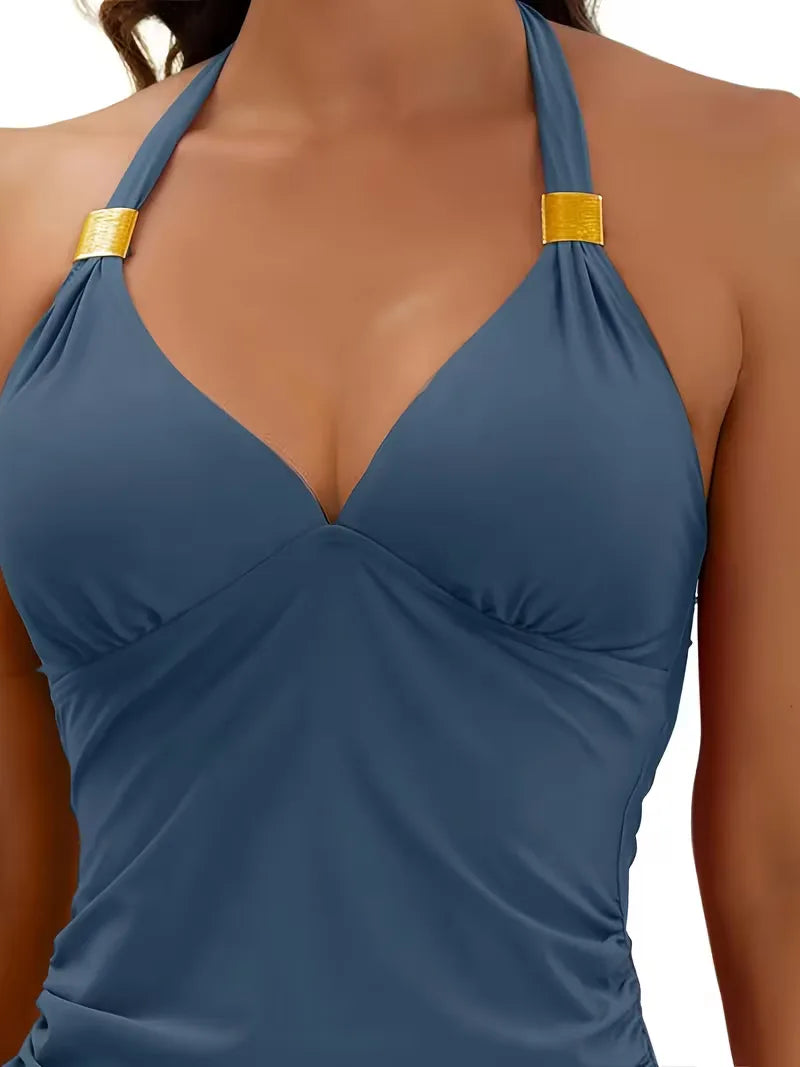 Tankini with V-neck and halter