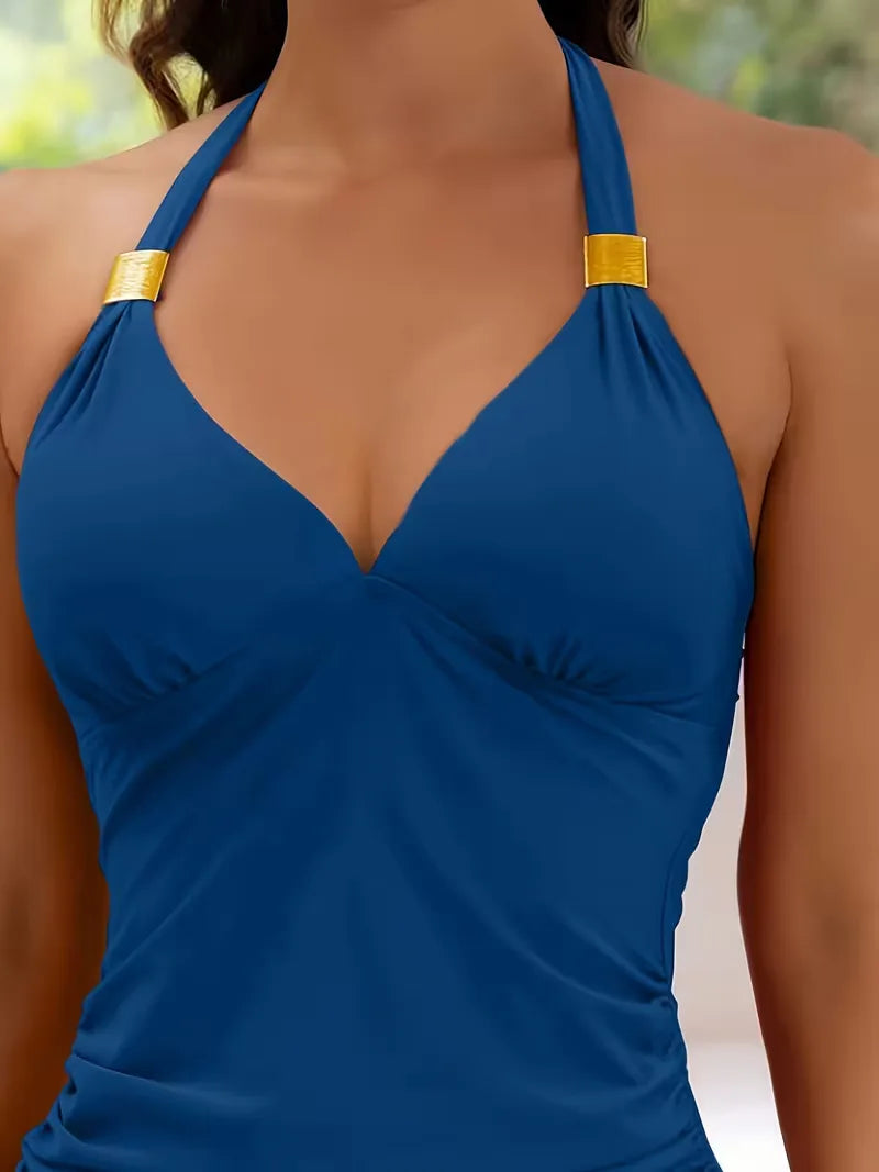 Tankini with V-neck and halter
