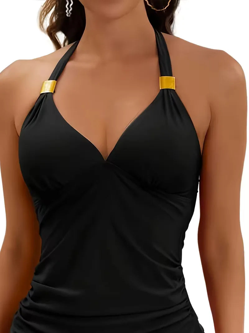 Tankini with V-neck and halter