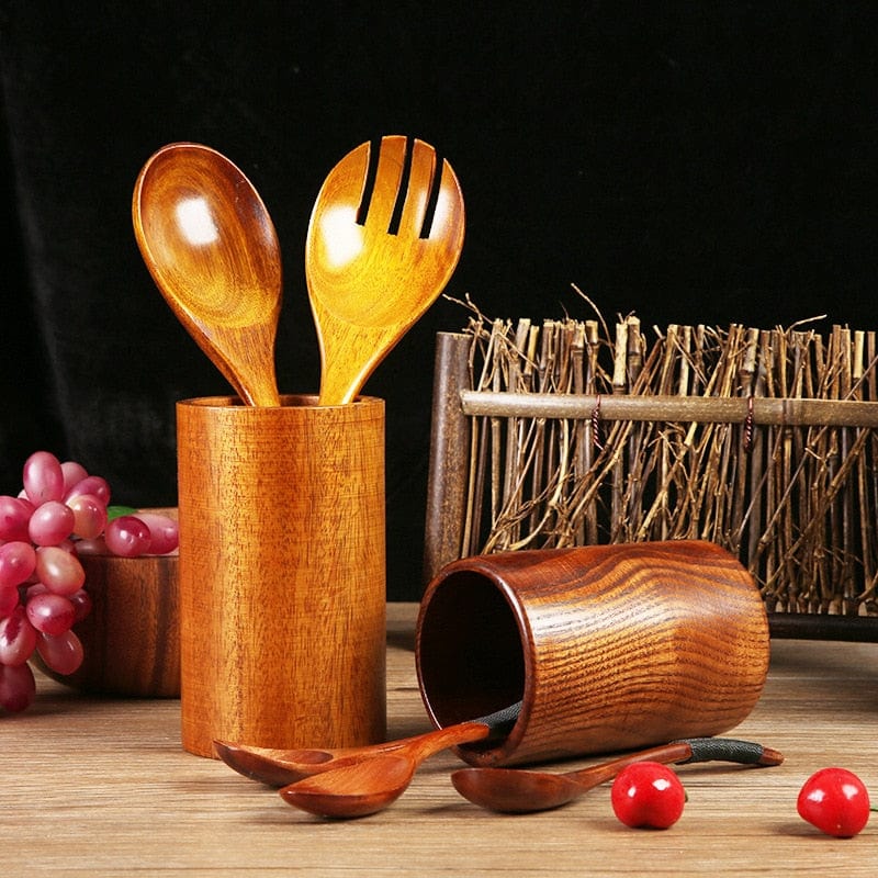 Teak Wooden Kitchen Utensil Holder - Stylish - Durable - Functional