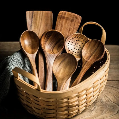 Set de utensilios de cocina de madera de teca - Duradero - Elegante - Funcional