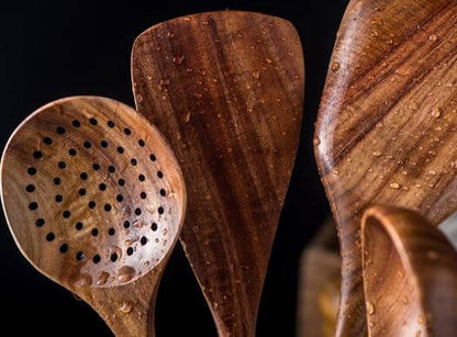 Set de utensilios de cocina de madera de teca - Duradero - Elegante - Funcional