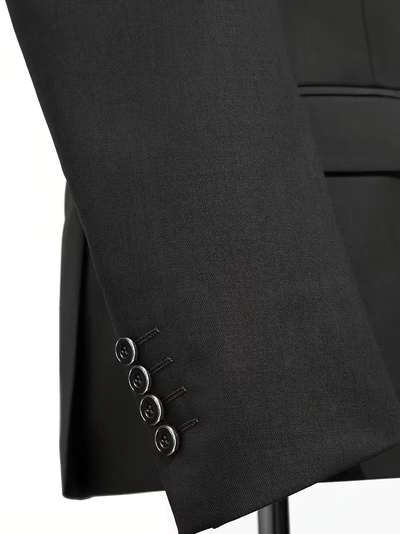 Three-piece men's suit with slim fit and glossy finish